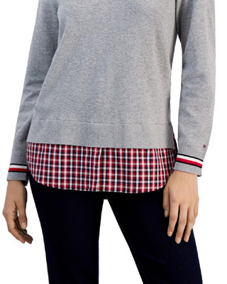 Tommy Hilfiger Women's Cotton Layered Look Sweater Gray Size Small
