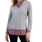 Tommy Hilfiger Women's Cotton Layered Look Sweater Gray