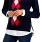 Tommy Hilfiger Women's Cotton Argyle Print Layered Look Sweater Blue Size X-Small