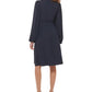 Tommy Hilfiger Women's Faux Wrap Blouson Sleeve Midi Dress Blue Size 8