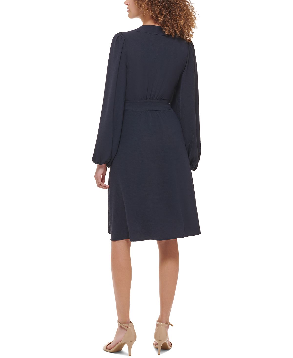 Tommy Hilfiger Women's Faux Wrap Blouson Sleeve Midi Dress Blue Size 8