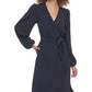 Tommy Hilfiger Women's Faux Wrap Blouson Sleeve Midi Dress Blue Size 8