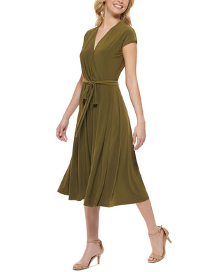 Tommy Hilfiger Women's Faux Wrap Jersey Midi Dress Green Size 16
