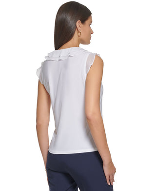Tommy Hilfiger Women's Mixed Media Ruffle Top White Size Medium