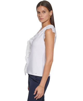 Tommy Hilfiger Women's Mixed Media Ruffle Top White Size Medium