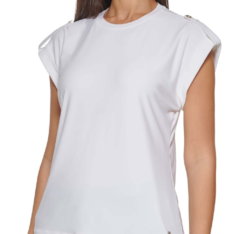 Tommy Hilfiger Women's Cap Sleeve Epaulet Top White Size Small