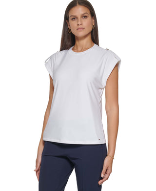 Tommy Hilfiger Women's Cap Sleeve Epaulet Top White Size X-Small