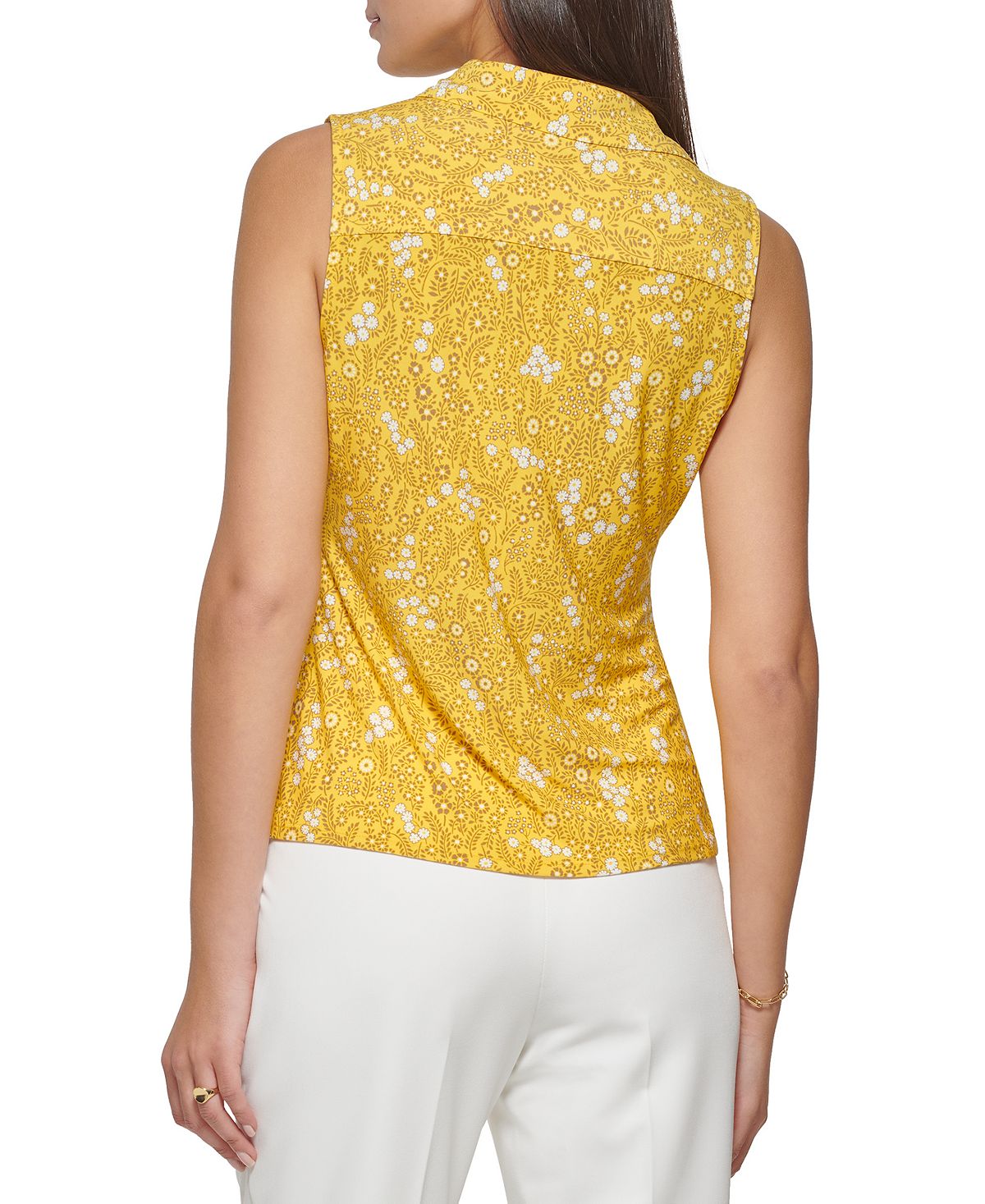 Tommy Hilfiger Women's Floral Print Button FronT-Shirt Yellow Size Large