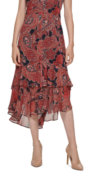 Tommy Hilfiger Women's Paisley Flutter Sleeve Dress Red Size 14