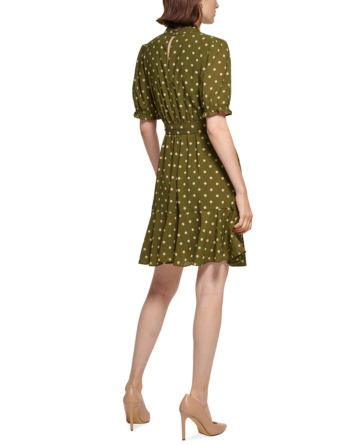 Tommy Hilfiger Women's Polka Dot Mock Neck Dress Green Size 14