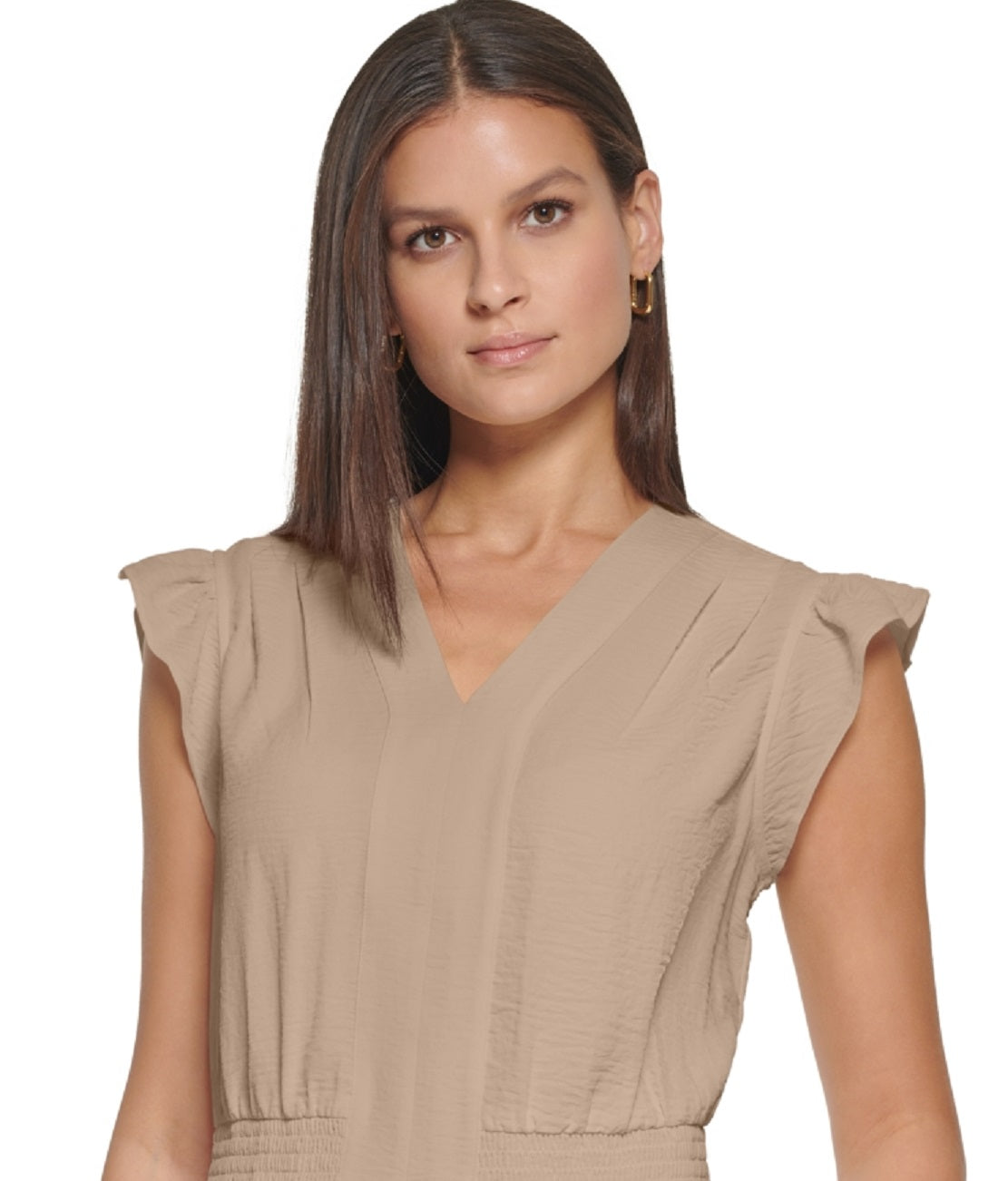 Tommy Hilfiger Women's Crinkled Ruffled Smocked Blouse Brown Size X-Large