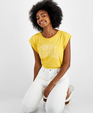 Tommy Hilfiger Women's Sleeveless Logo Muscle T-Shirt Yellow Size X-Large