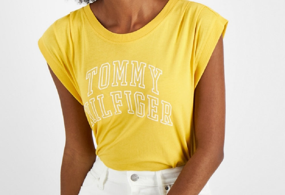Tommy Hilfiger Women's Sleeveless Logo Muscle T-Shirt Yellow Size X-Large