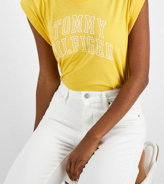 Tommy Hilfiger Women's Sleeveless Logo Muscle T-Shirt Yellow Size X-Large