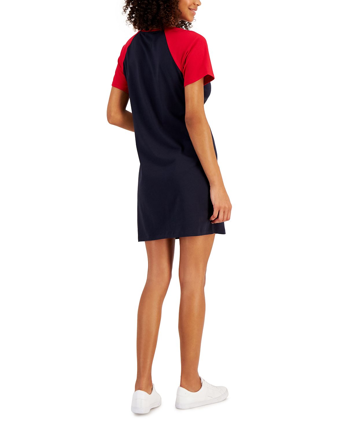 Tommy Hilfiger Women's Colorblocked Metallic Logo Dress Blue Size Large