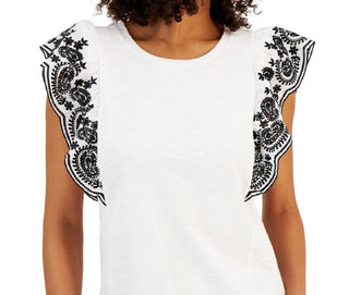 Tommy Hilfiger Women's Cotton Eyelet Flutter Sleeve Top White Size Medium