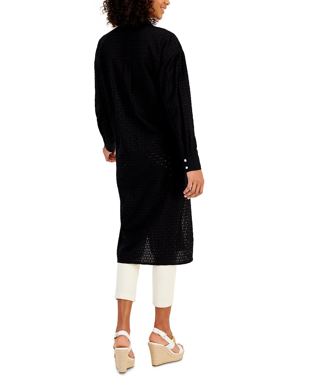 Tommy Hilfiger Women's Cotton Eyelet Tunic Shirt Black Size Medium