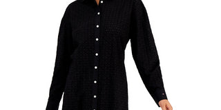 Tommy Hilfiger Women's Cotton Eyelet Tunic Shirt Black Size Medium