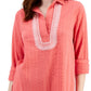 Tommy Hilfiger Women's Embroidered Textured Tunic Top Orange Size Large