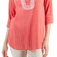 Tommy Hilfiger Women's Embroidered Textured Tunic Top Orange Size Large