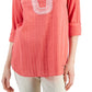 Tommy Hilfiger Women's Embroidered Textured Tunic Top Orange Size Small