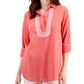 Tommy Hilfiger Women's Embroidered Textured Tunic Top Orange Size Small