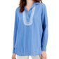 Tommy Hilfiger Women's Embroidered Textured Tunic Top Blue Size Small