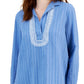 Tommy Hilfiger Women's Embroidered Textured Tunic Top Blue Size Small