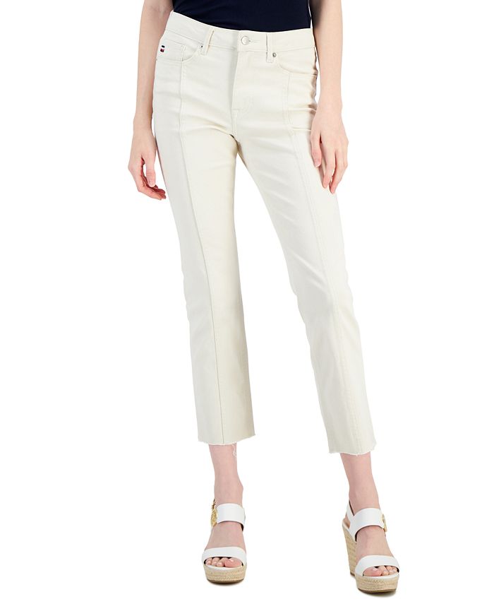 Tommy Hilfiger Women's Tribeca Raw Hem Front Seam Jeans White Size 14