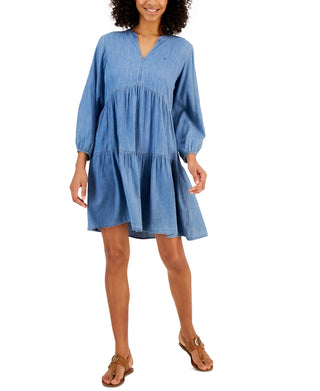 Tommy Hilfiger Women's Tiered Dress Blue Size Medium