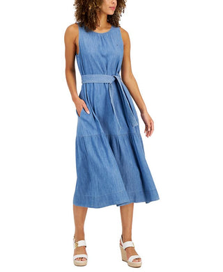 Tommy Hilfiger Women's Sleeveless Tiered Dress Blue Size Large