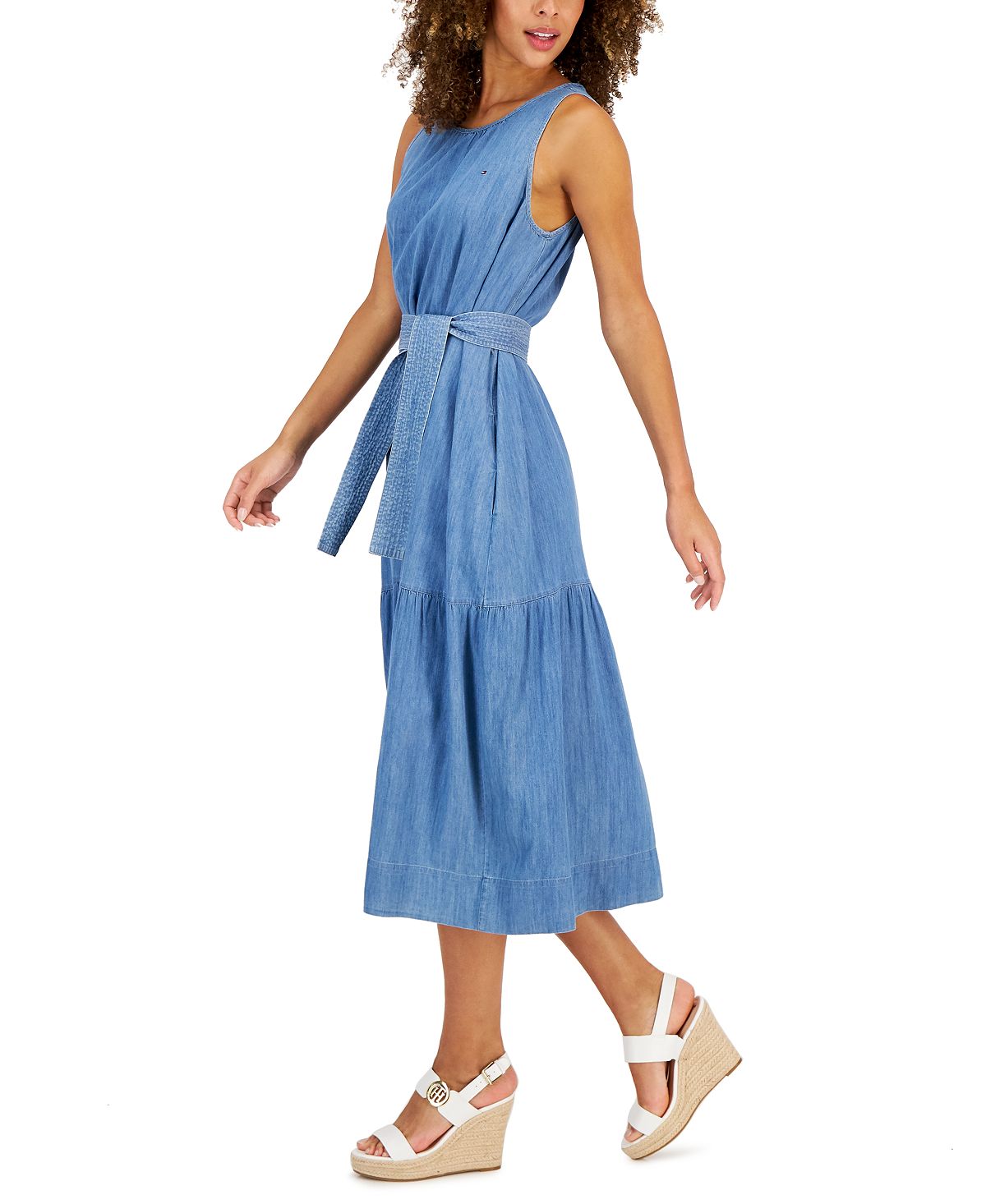 Tommy Hilfiger Women's Sleeveless Tiered Dress Blue Size Large