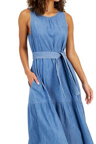 Tommy Hilfiger Women's Sleeveless Tiered Dress Blue Size Small