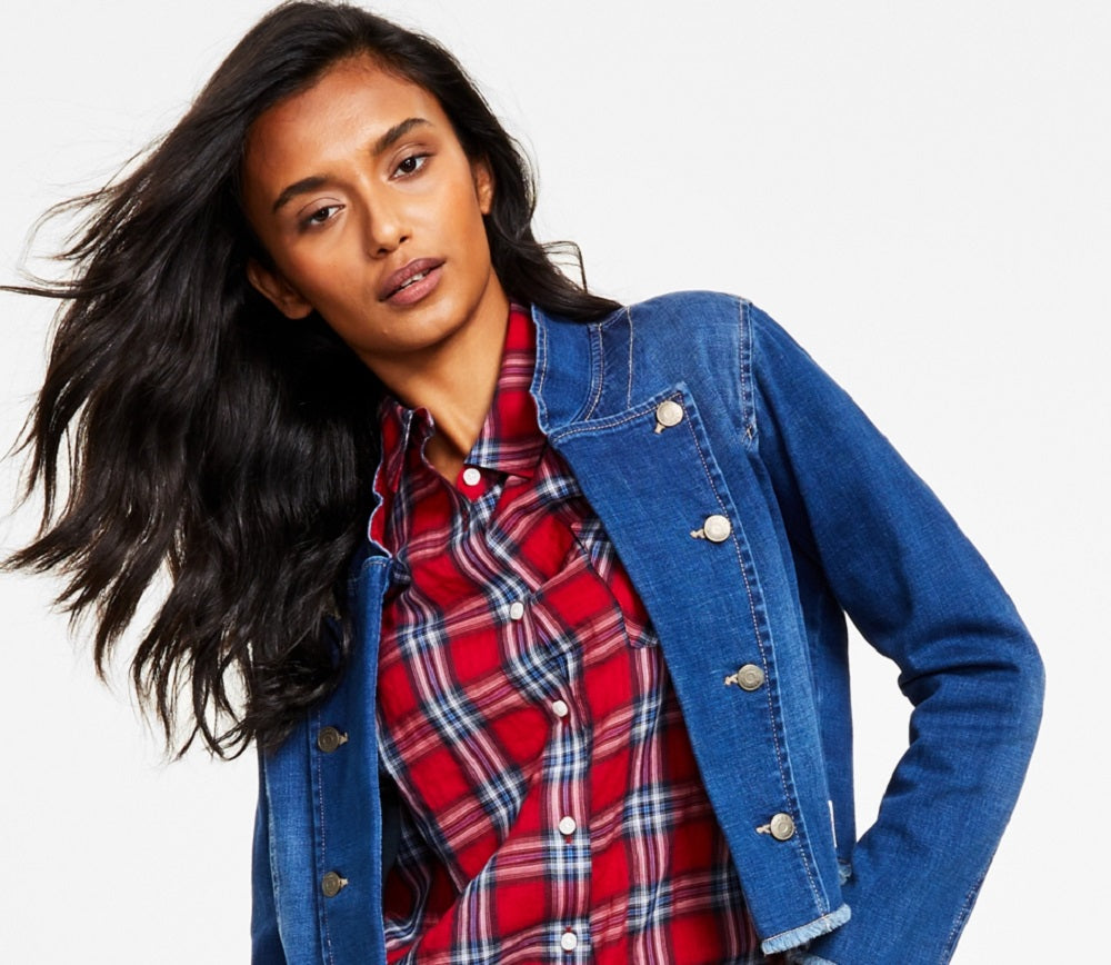 Tommy Hilfiger Women's Frayed Edge Denim Jacket Blue Size X Large