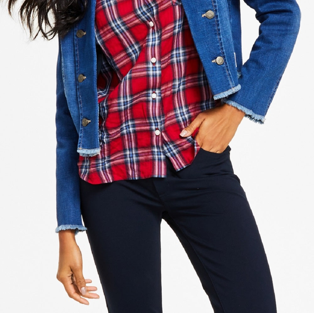 Tommy Hilfiger Women's Frayed Edge Denim Jacket Blue Size X Large