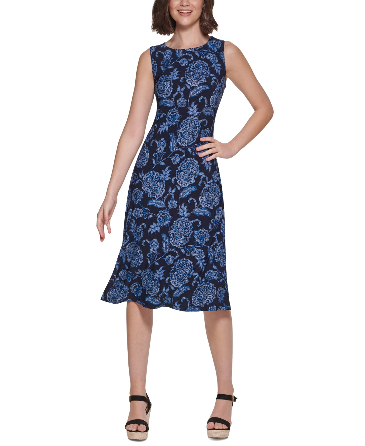 Tommy Hilfiger Women's Zeghora Floral Midi Dress Blue Size 14