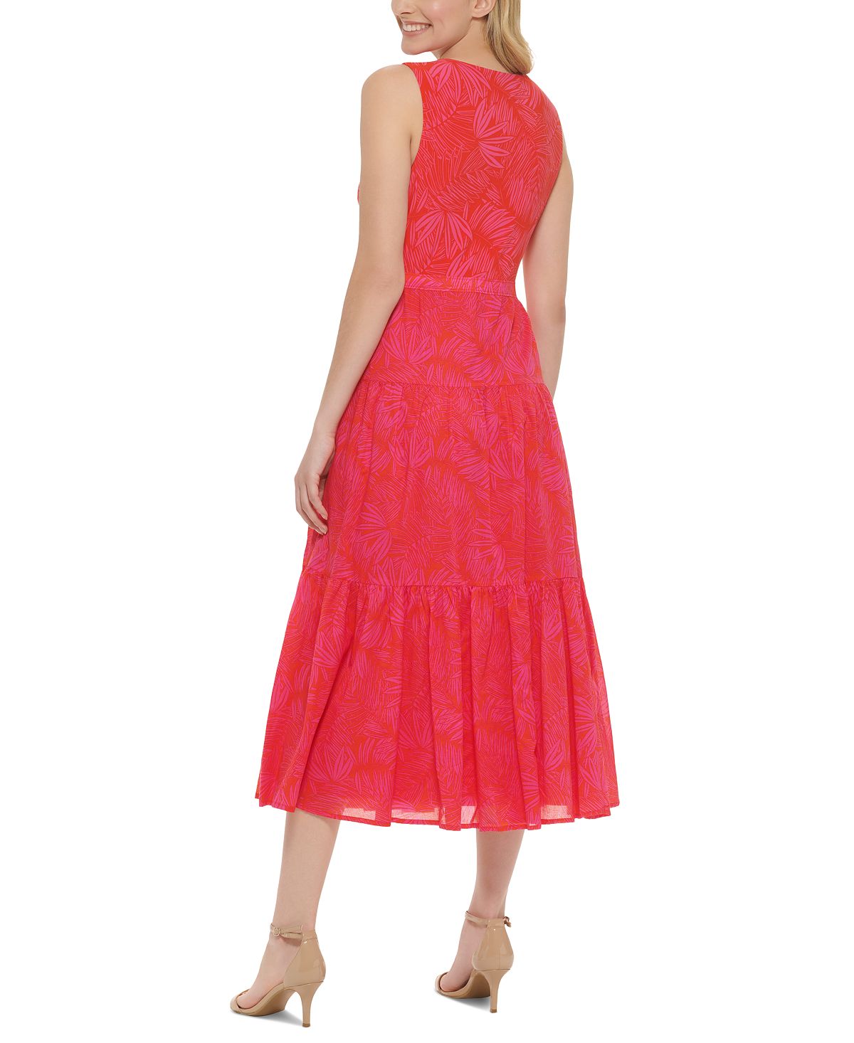 Tommy Hilfiger Women's Cotton Palm Print Midi Dress Pink Size 10