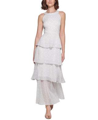 Tommy Hilfiger Women's Tiered Halter Maxi Dress Gray Size 4