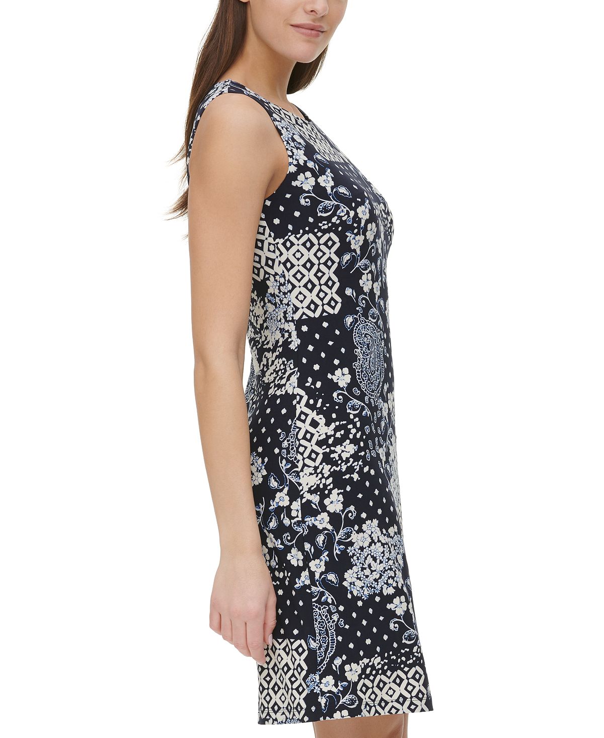 Tommy Hilfiger Women's Bali Patchwork Sheath Dress Blue Size 10Petite