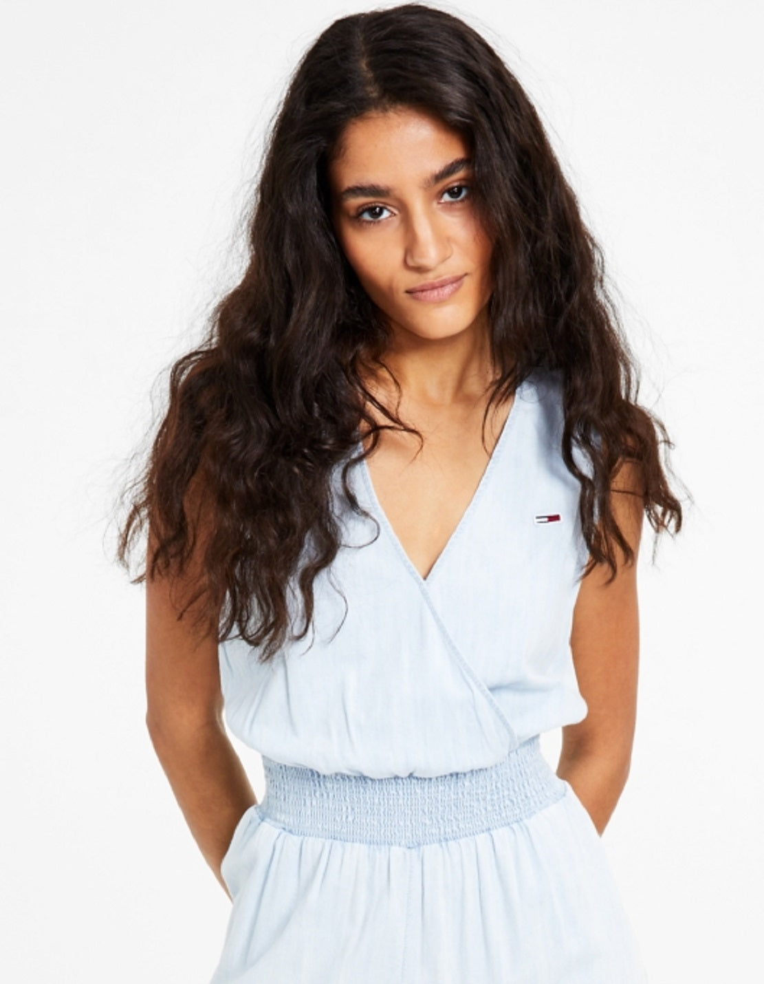 Tommy Jeans Women's Smocked Waist Romper Blue Size X-Large