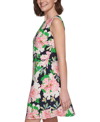 Tommy Hilfiger Women's Floral Print Jersey Shift Dress Blue Size 8