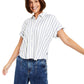 Tommy Jeans Women's Striped Button Front Top Blue Size Medium