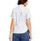 Tommy Jeans Women's Striped Button Front Top Blue Size Medium