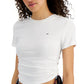 Tommy Jeans Women's Side Ruched Ribbed T-Shirt White Size Small