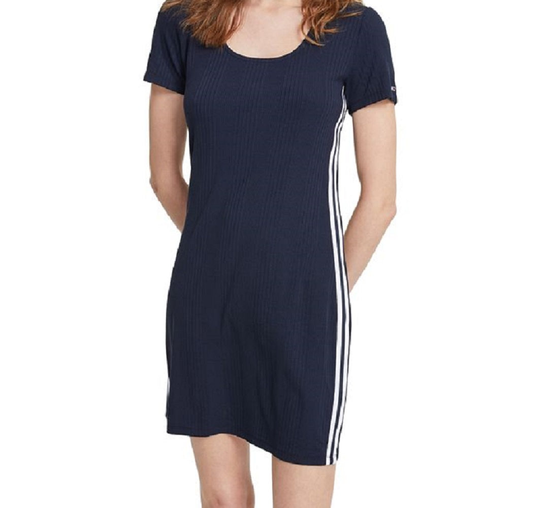 Tommy Jeans Women's Square Neck Ribbed Dress Blue Size Large