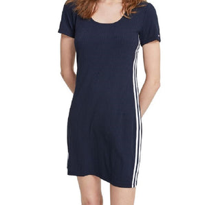 Tommy Jeans Women's Square Neck Ribbed Dress Blue Size Large