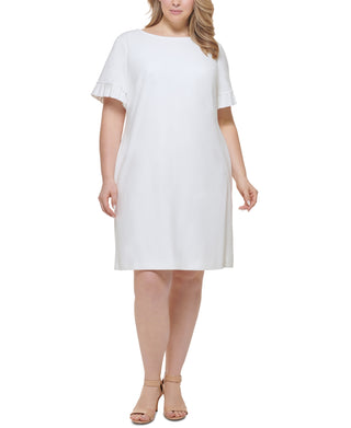 Tommy Hilfiger Women's Ruffle Sleeve Shift Dress White Size 18W