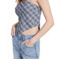 Tommy Jeans Women's Plaid Smocked Scarf Bandeau Top Blue Size Large