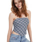 Tommy Jeans Women's Plaid Smocked Scarf Bandeau Top Blue Size Small