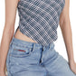 Tommy Jeans Women's Plaid Smocked Scarf Bandeau Top Blue Size Small